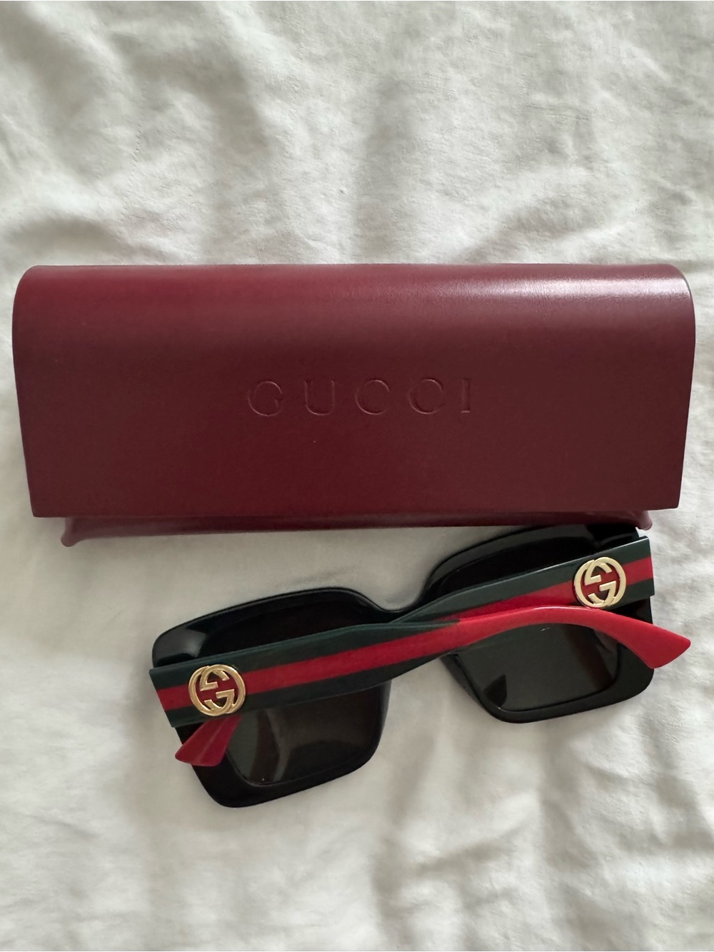 Gucci Black Sunglasses with Red & Green Stripe and Gold GG